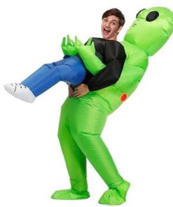 GREEN ALIEN CARRYING HUMAN COSTUME