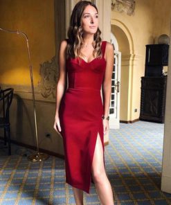 Elegant Spaghetti Straps Velvet Split Dress