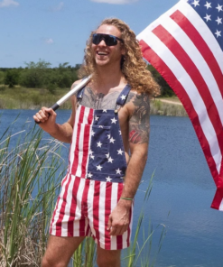 American Flag Overalls Shorts