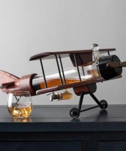 Airplane Whiskey Decanter with 2 Globe Wine Glasses Set