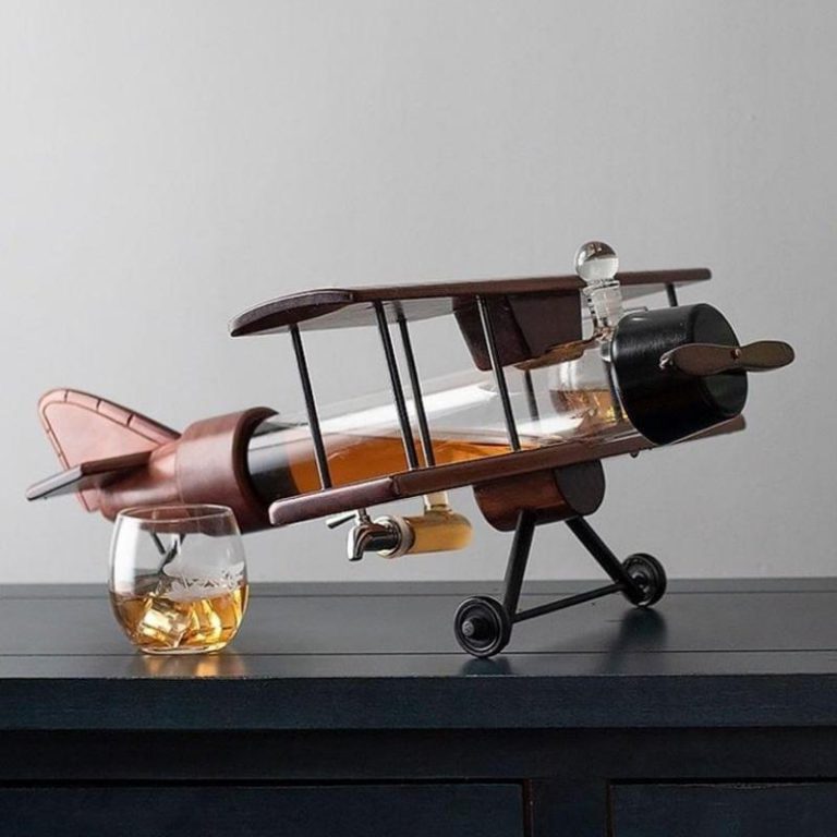 Airplane Whiskey Decanter with 2 Globe Wine Glasses Set Wizzgoo