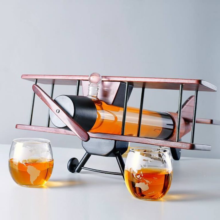 Airplane Whiskey Decanter with 2 Globe Wine Glasses Set - Wizzgoo