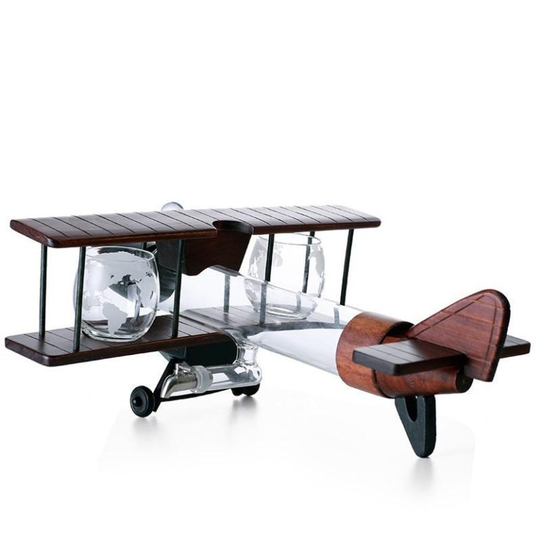 Airplane Whiskey Decanter with 2 Globe Wine Glasses Set - Wizzgoo