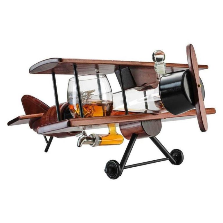 Airplane Whiskey Decanter with 2 Globe Wine Glasses Set Wizzgoo
