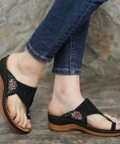 Kafa Premium Flower Embroidered Orthopedic Wedge Sandals