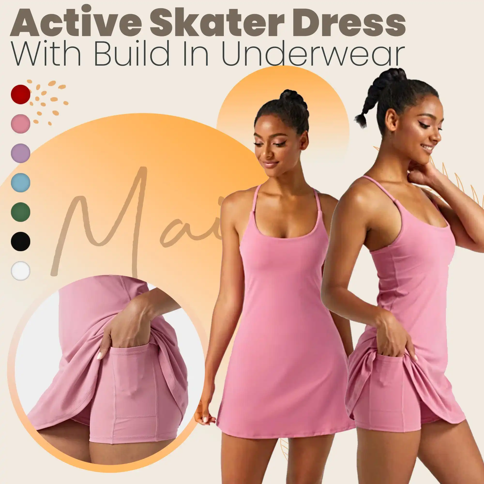Active Skater Dress With Build In Underwear