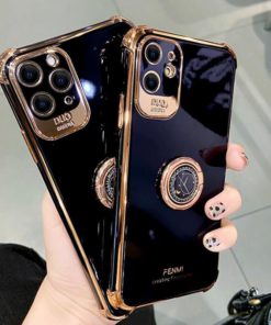 Luxury Electroplated Gold Plating Glitter Case with Ring Holder For iPhone