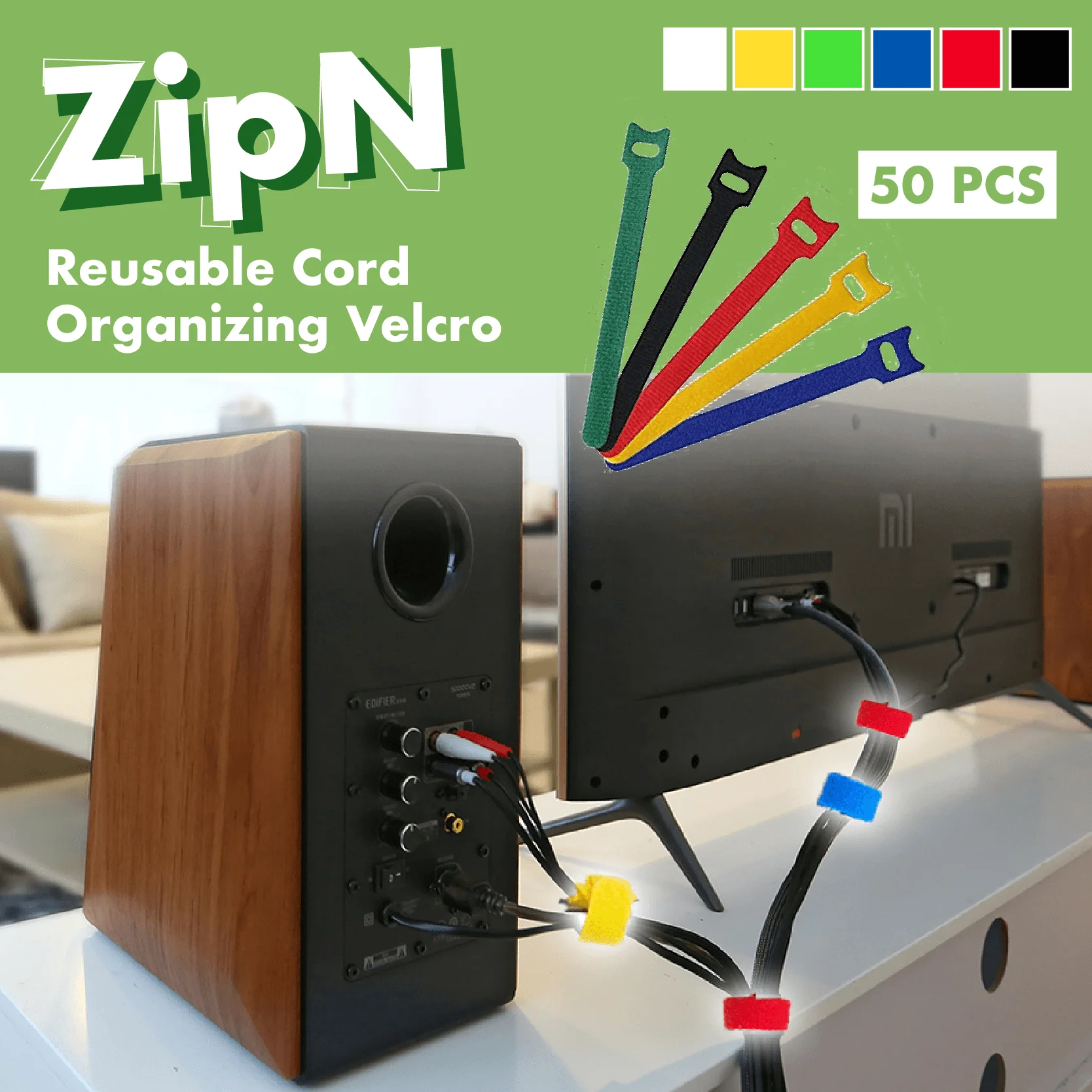 ZipN Reusable Cord Organizing Velcro 50pcs Set