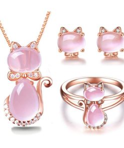Rose Gold Necklace Earrings and Ring Jewelry Set