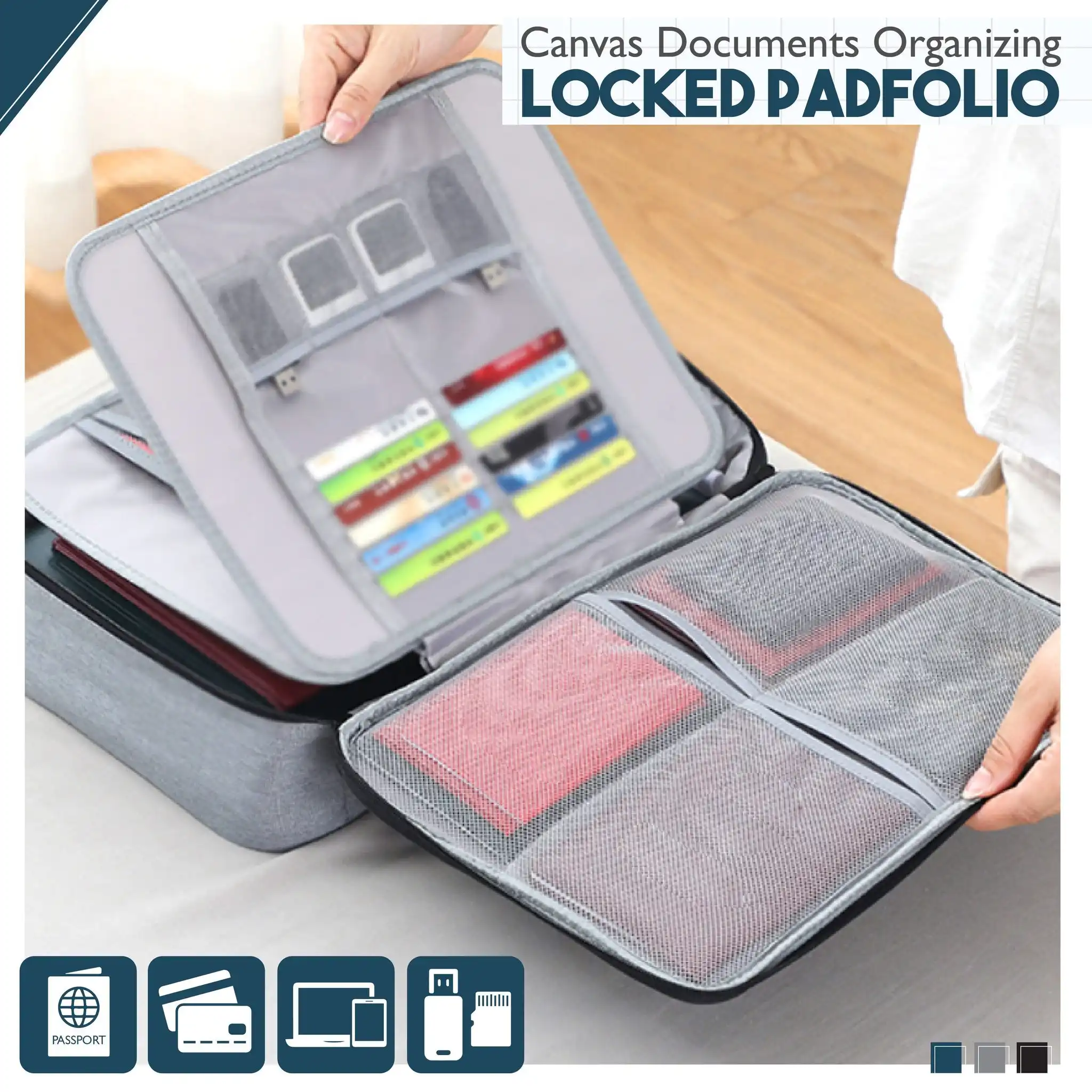 Large Capacity Documents Organizing Locked Padfolio Pouch