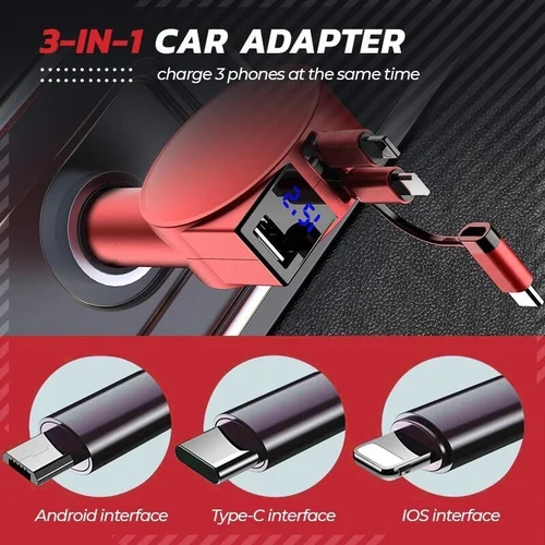 3 in 1 Retractable Car Fast Charger