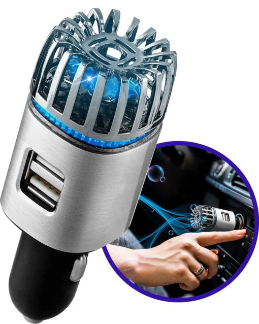 Car Air Purifier Ionizer & Dual Fast Charge USB - Breathe Clean Air Every Way