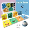 New wooden educational toy matching face changing building block puzzle