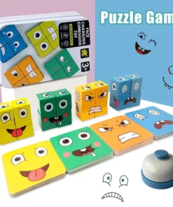 New wooden educational toy matching face changing building block puzzle