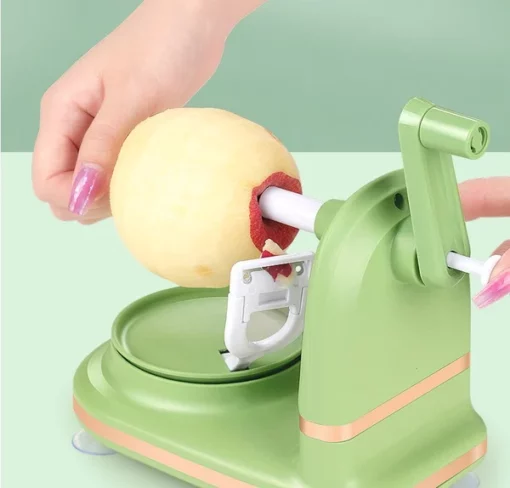 Quick peeling, delicious and ready to enjoy. Multifunctional fruit peeling machine, quickly peeling in a few seconds, fast and safe. undefined Features Simple hand crank design, suitable for children and the elderly. Just 5 seconds, you can enjoy a variety of peeled fruits. undefined Ultra-thin peeling without wasting a trace of fruit. undefined One-click to remove the fruit, easy and convenient. undefined Non-slip suction cup base for stable placement. undefined It will be clean after flushing, no stains will be hidden. undefined undefined Specification Size:21cm*12cm Weight：400g Product color: Light Green，Dark Green Product material: ABS+PP+stainless steel Package includes:Fruit Automatic Rotating Peeler+Fruit cutter + knife head undefined Note Due to manual measurements, please allow slight measurement deviations. Due to the different display and lighting effects, the actual color of the item may be slightly different from the color displayed in the picture.