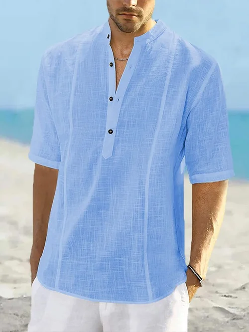 Men's Casual Solid Color Half-Sleeve Shirt
