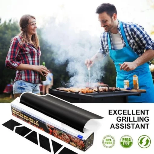Non-Stick BBQ Grill Mats with cutting box