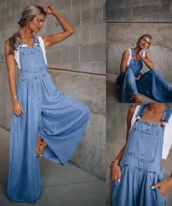 Women's Loose Adjustable Strap Wide Leg Denim