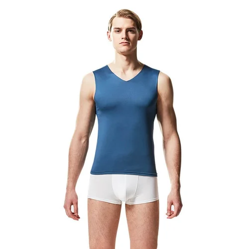 Men's Summer Elastic Ice Silk Vest Seamless Sleeveless Wide Shoulder Undershirt