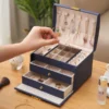 Three-tier drawer style jewelry storage box