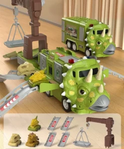 🦖New Dinosaur Transforming Engineering Truck Track Toy Set With Lights and Music