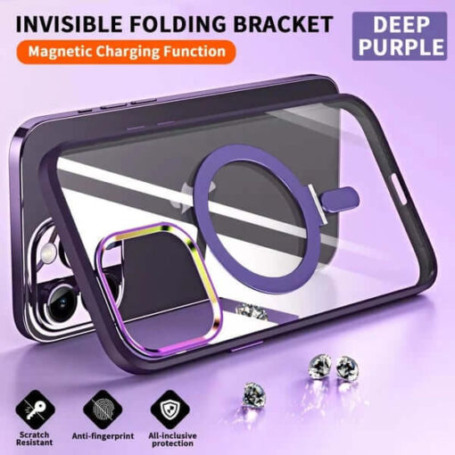 Folding Magnetic Charging Stand Ring Case Cover for iPhone