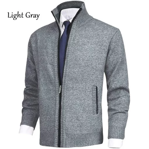 Men's Fashion Solid Color Stand Collar Cardigan Sweater Knit Jacket