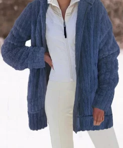 2022 Autumn/Winter Warm Fleece Solid Zip Pocket Hooded Coat