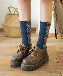 5 Pairs Vintage Embroidered Floral Socks