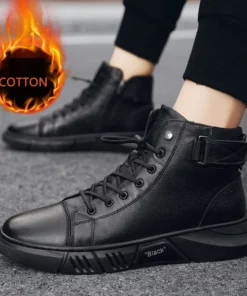 Men's Black Casual Versatile Genuine Leather Ankle Boots