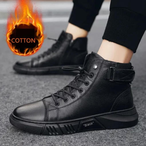 Men's Black Casual Versatile Genuine Leather Ankle Boots