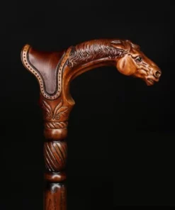 35 inches Designer Art Wooden Cane Walking Stick Horse with Saddle