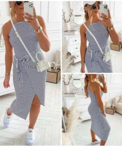 Casual Sleeveless Striped Midi Dresses