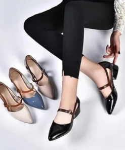 One Word Buckle Fashion Leather Shoes