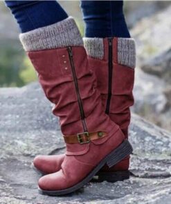 Womens Leather Flat Heel Mid-Calf Zipper Boots🔥