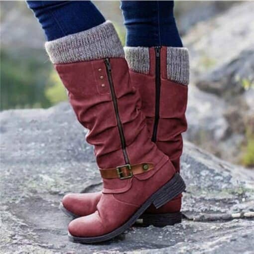 Womens Leather Flat Heel Mid-Calf Zipper Boots🔥