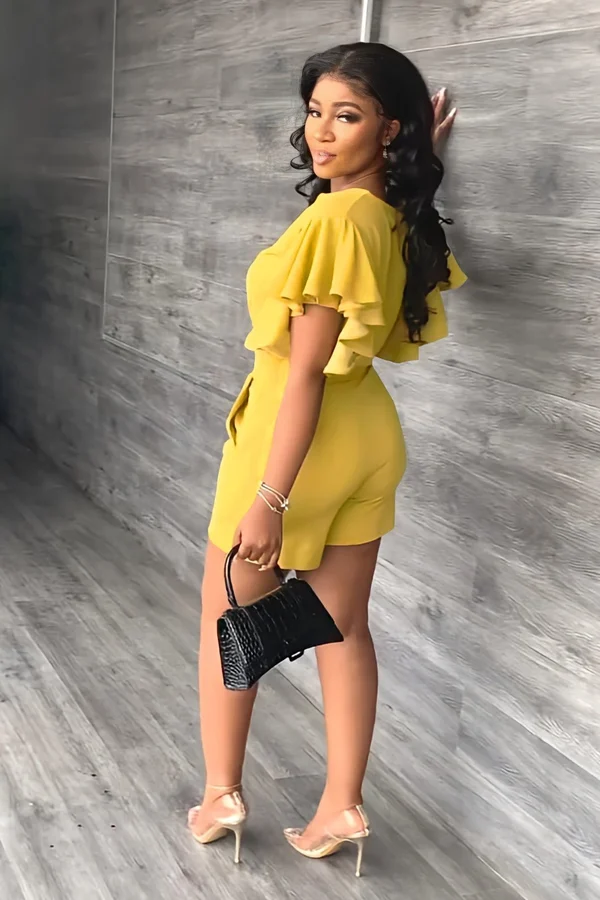 V Neck Ruffled Casual Two Piece Shorts Set - Image 7