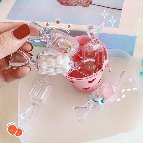 )- 5PCS Portable Clear Candy Shaped Jewelry Storage Box