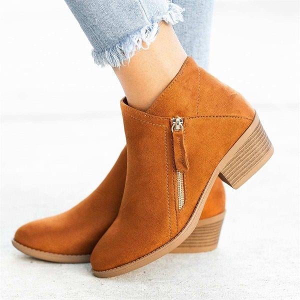 Womens Chunky Heel Side Zip Ankle Boots