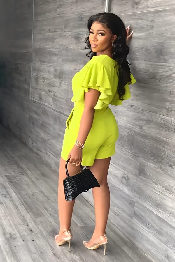 V Neck Ruffled Casual Two Piece Shorts Set - Image 18