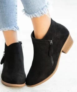 Womens Chunky Heel Side Zip Ankle Boots