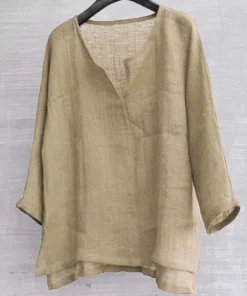 COTTON AND LINEN SOLID COLOR T-SHIRT SHIRT