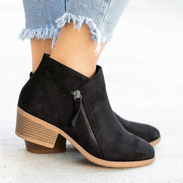 Womens Chunky Heel Side Zip Ankle Boots