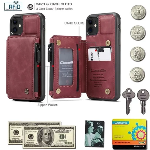Zipper Wallet Card Leather Case