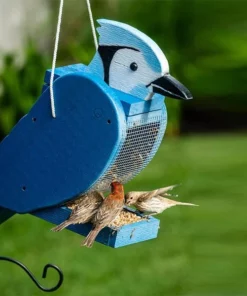 Colorful Bird-Shaped Hanging Wooden Bird Feeder