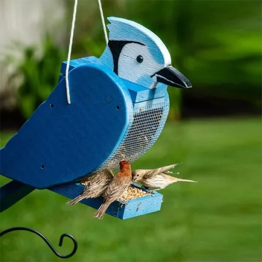 Colorful Bird-Shaped Hanging Wooden Bird Feeder