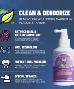 PetClean Teeth Cleaning Spray for Dogs & Cats Eliminate Bad Breath Targets Tartar & Plaque Without Brushing