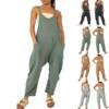 Womens Loose Sleeveless Jumpsuits Spaghetti Strap Stretchy Long Pant Romper Jumpsuit With Pockets Zipper