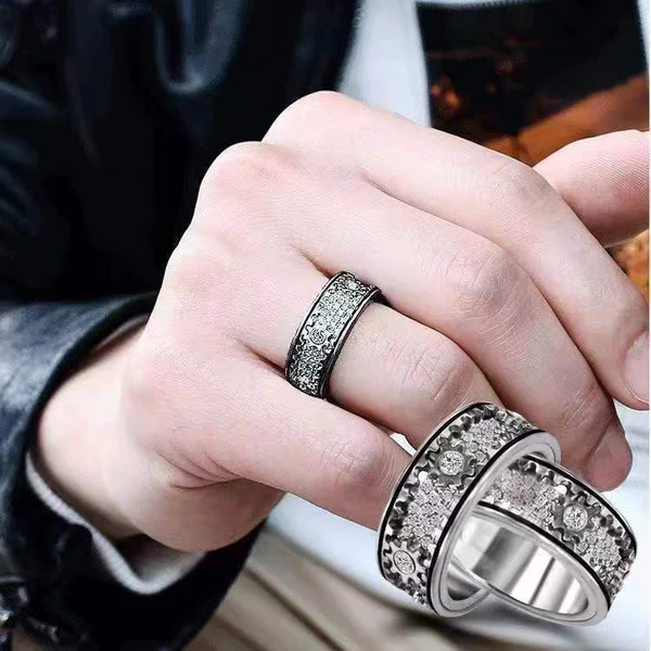 Handmade Mechanical Gear Turns Decompression Couple Ring