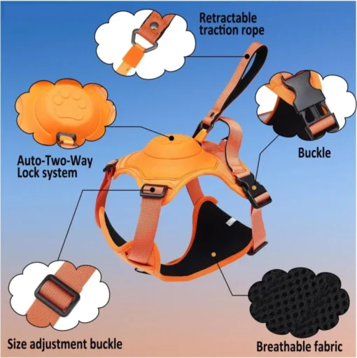 Pawsease™ Dog Harness tare da Haɗe-haɗen Jagorar Mai Sakewa - Hoto 5